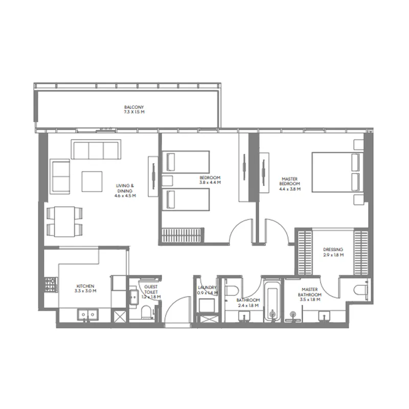 The Gate 6 2 bed floor plan, 1,197 sqft