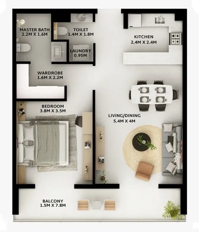Viera Residences 1 bed floor plan, 798 sqft