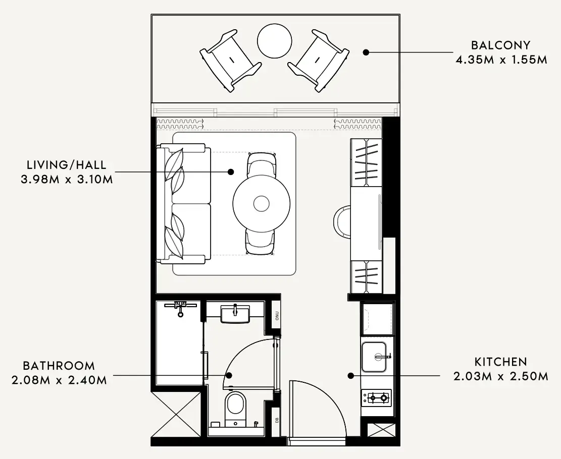 Azizi Milan Studio floor plan, 337 sqft