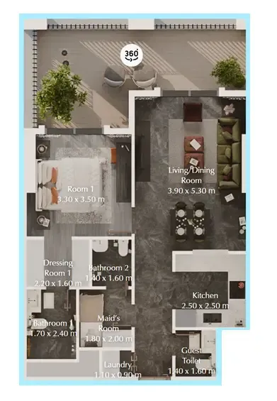 Bab Al Qasr Garden Residences 65 1 bed floor plan, 904 sqft