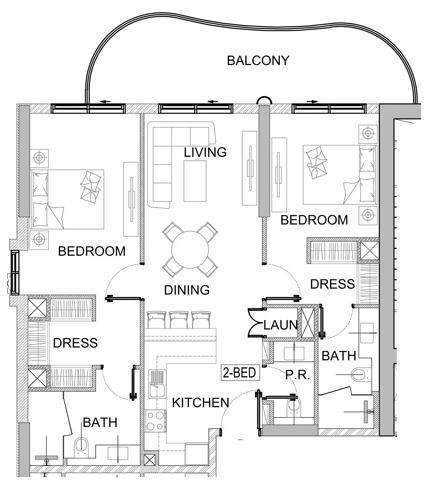 Valencia 2 bed floor plan, 1,165 sqft