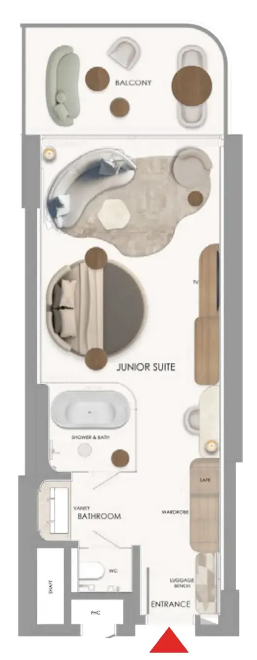 The Unexpected Al Marjan Island Hotel and Residence Studio floor plan, 608 sqft