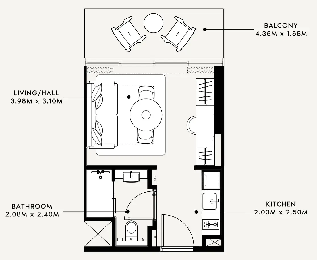 Azizi Milan Studio floor plan, 337 sqft