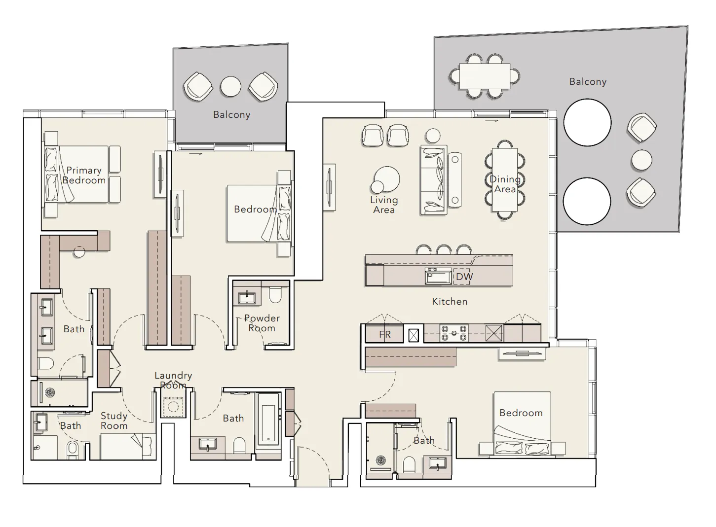 Mercer House 3 bed floor plan, 2,569 sqft