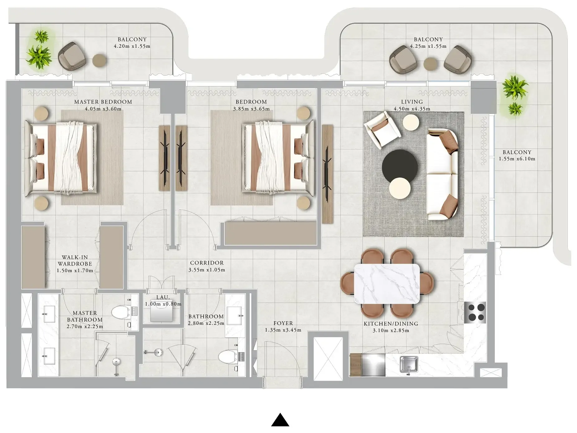 Clearpoint 2 bed floor plan, 1,369 sqft