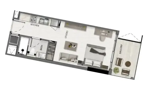 Avana Residences Studio floor plan, 413 sqft