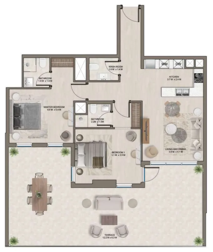 The Corner 2 bed floor plan, 1,631 sqft