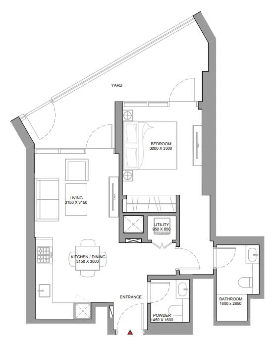 Skyvue Spectra 1 bed floor plan, 756 sqft