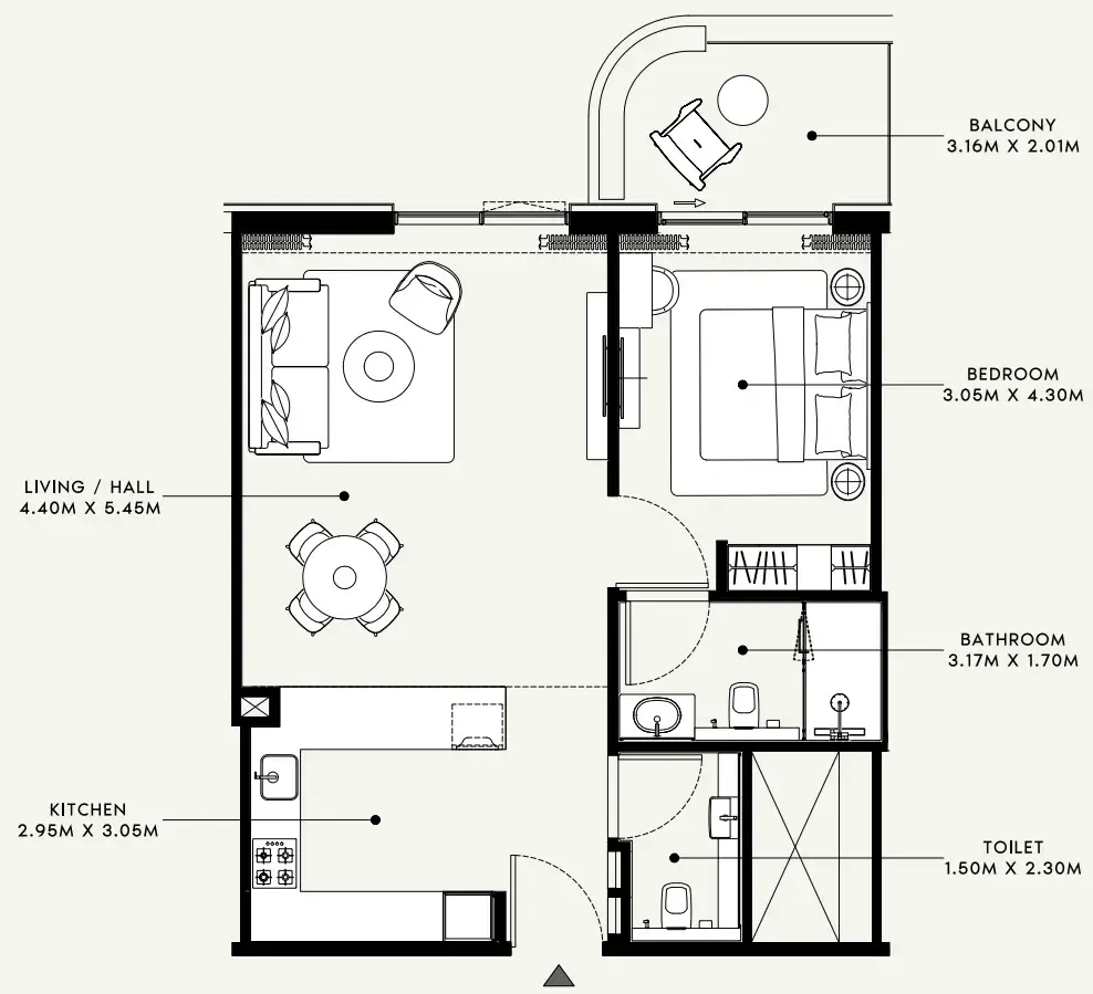 Azizi Venice 1 bed floor plan, 775 sqft
