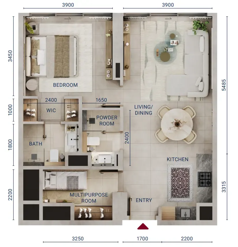 Mirdad 1 bed floor plan, 761 sqft