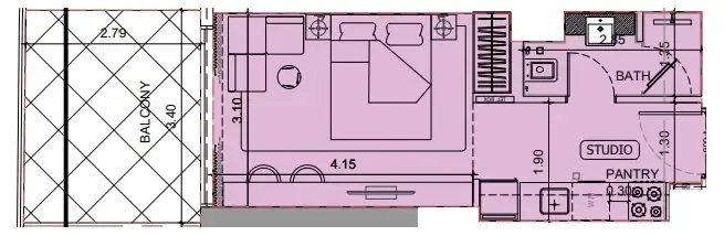 Project Maybach Studio floor plan, 401 sqft