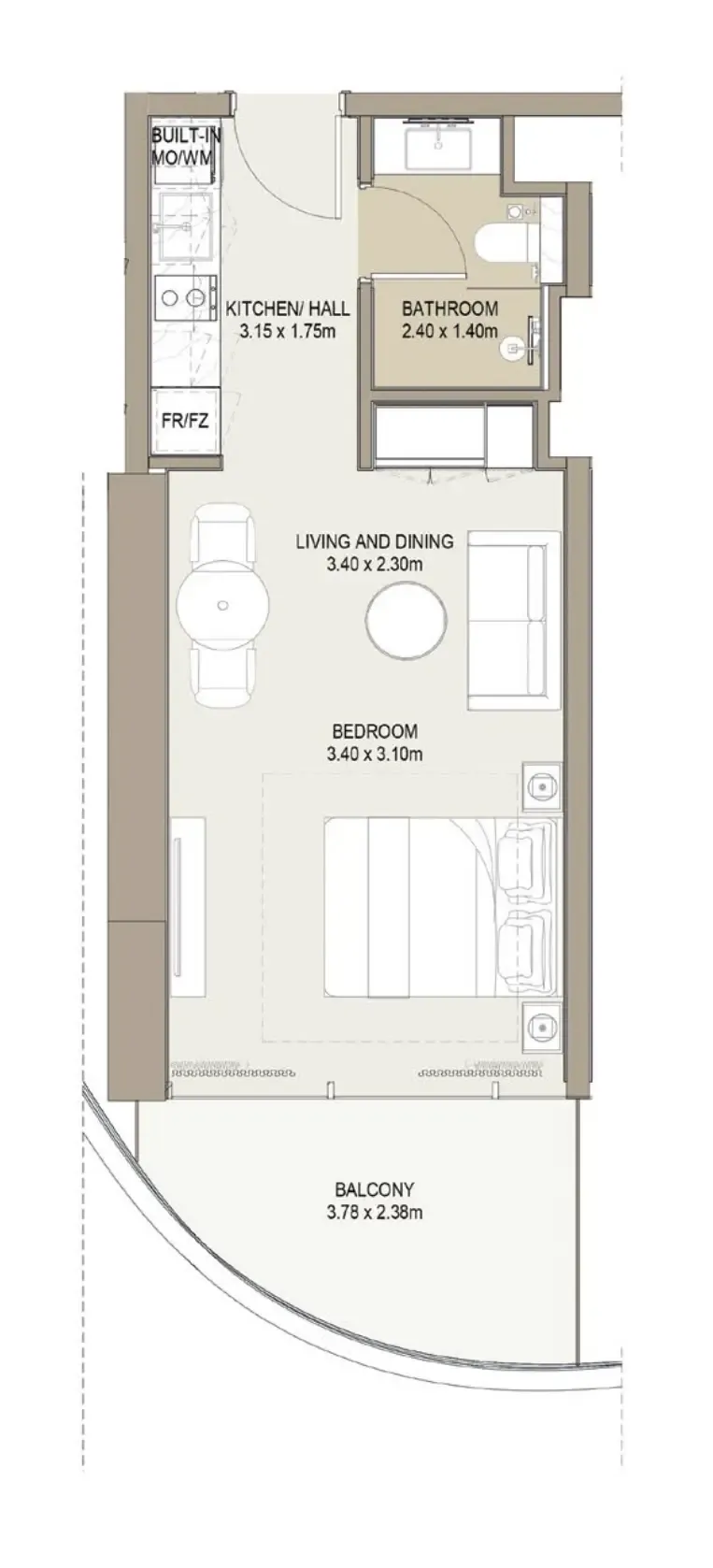 Laguna Residence Studio floor plan, 434 – 444 sqft