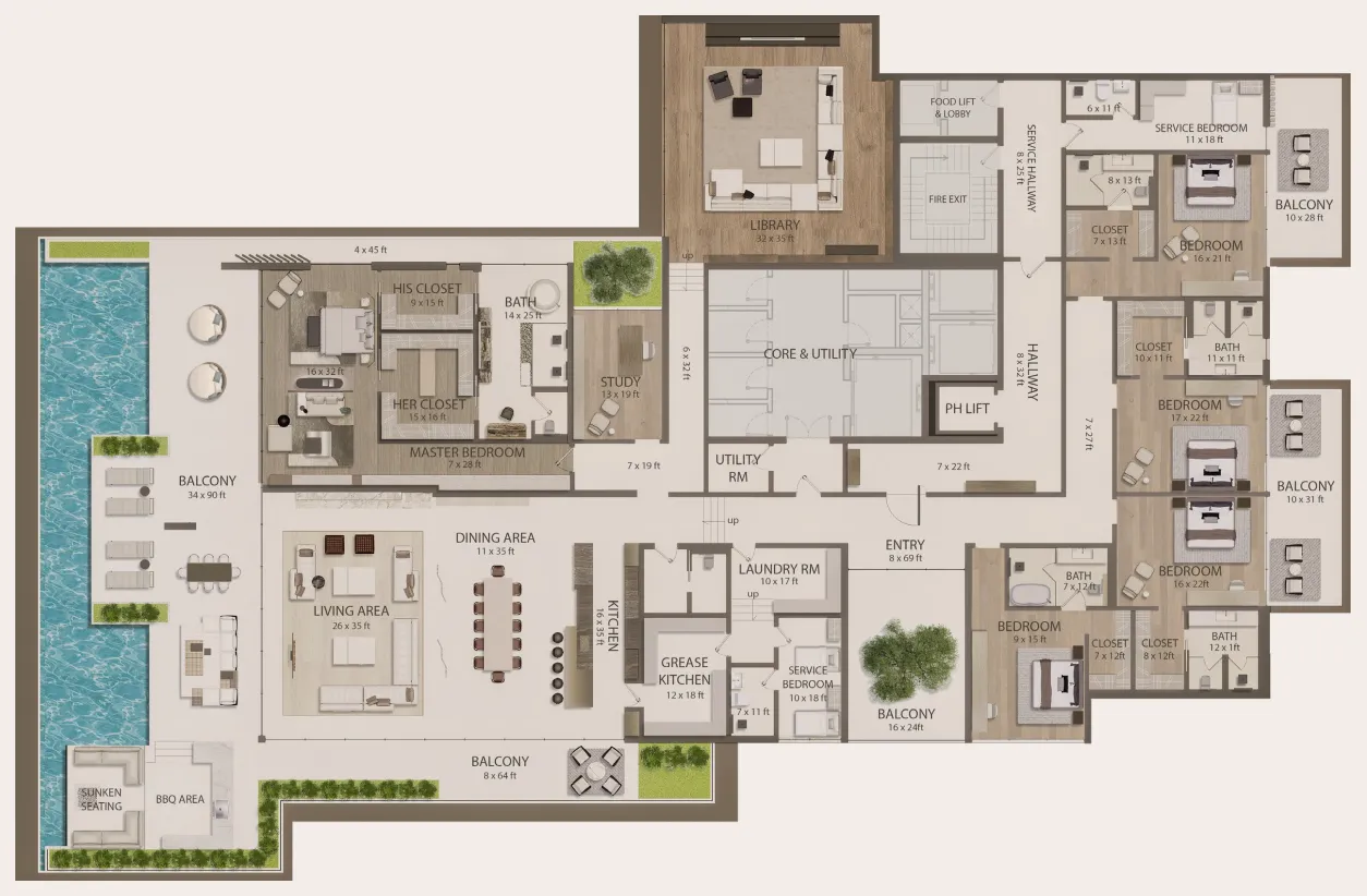Omoria Private Residences 5 bed floor plan, 15,148 sqft