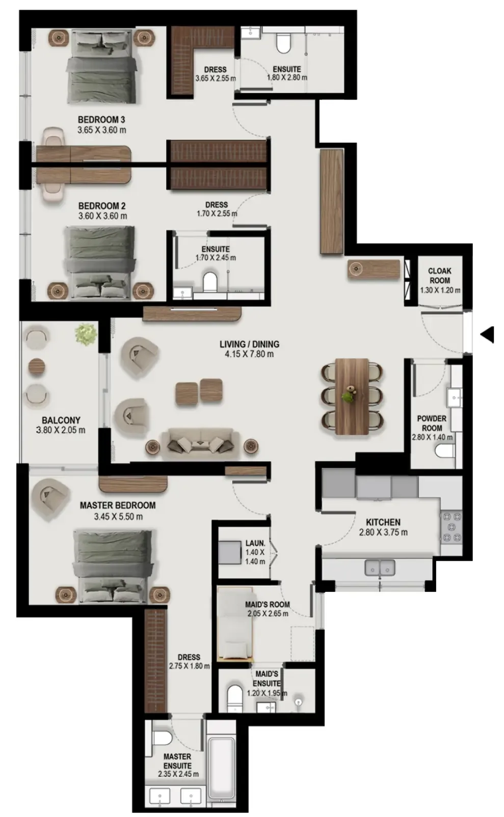Boulevard Park at Wasl Gate 3 bed floor plan, 1,960 sqft