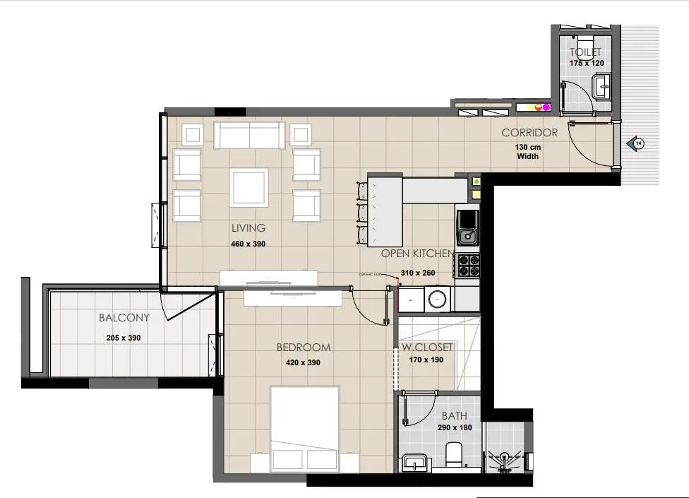 Palatium Residence 1 bed floor plan, 800 sqft