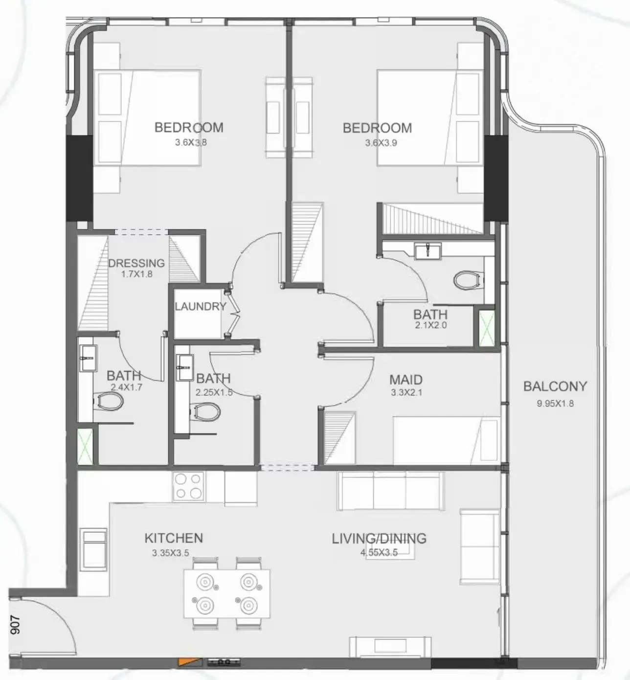 Floarea Oasis 2 bed floor plan, 1,237 sqft