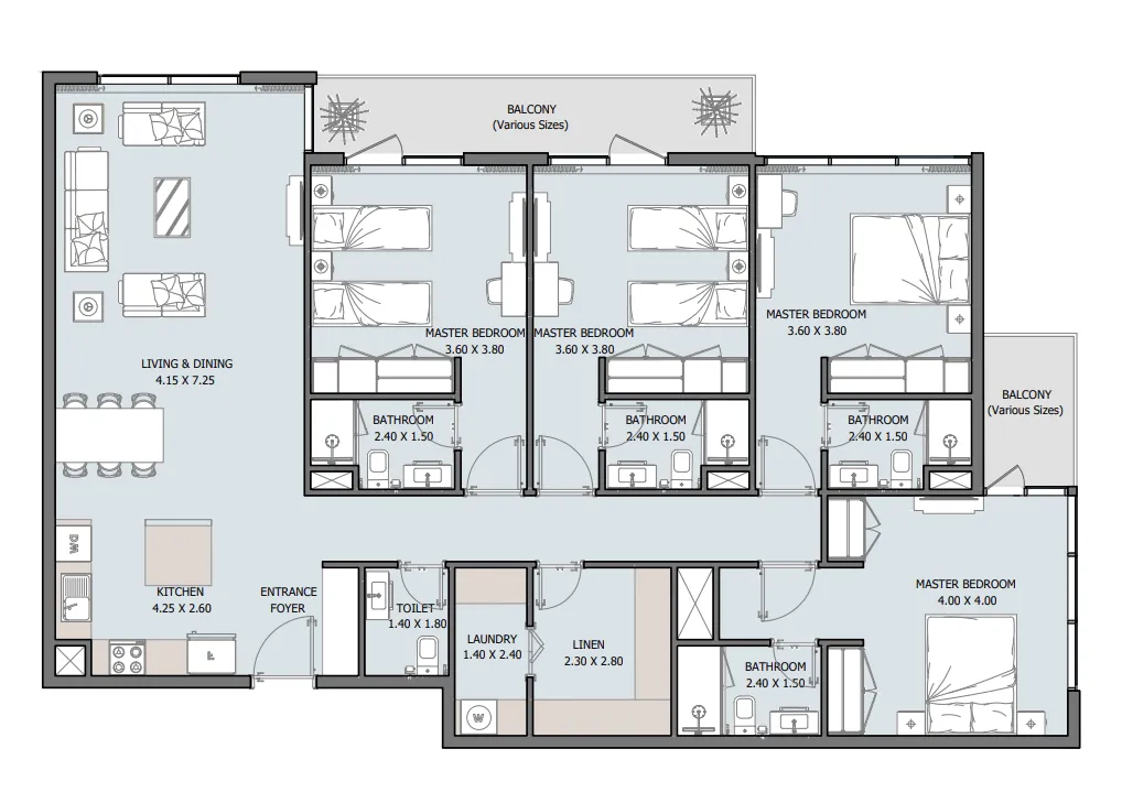 Verdana VI 4 bed floor plan, 1,768 – 2,199 sqft