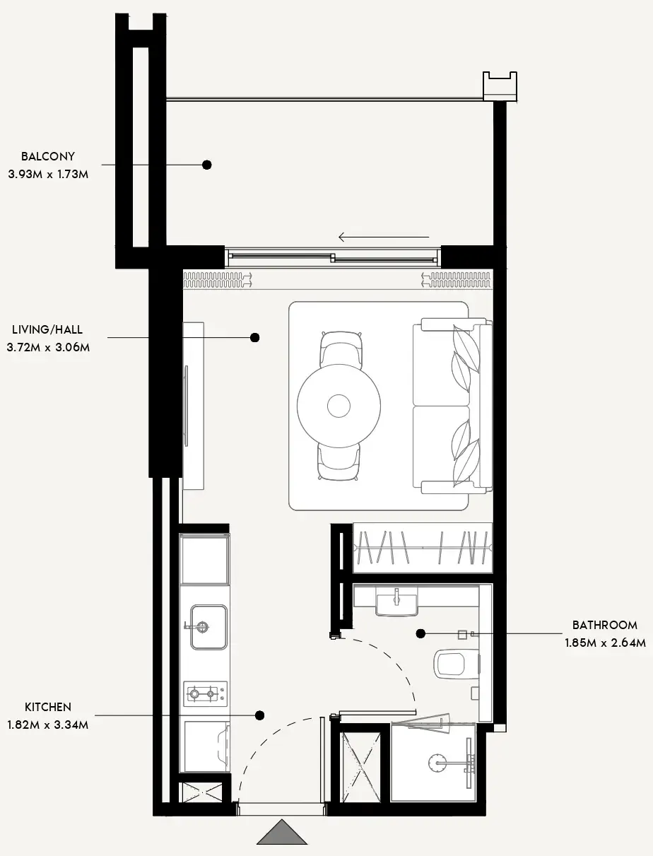 Azizi Venice Studio floor plan, 361 sqft