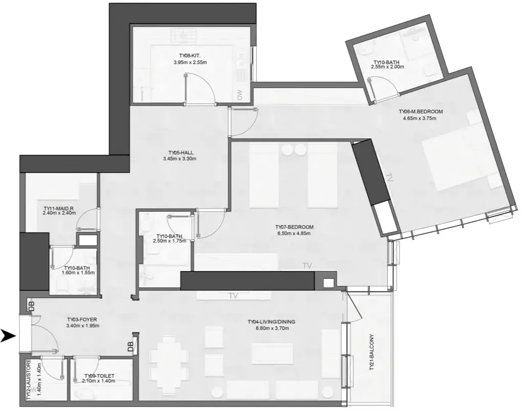 Joud Tower 2 bed floor plan, 1,693 sqft