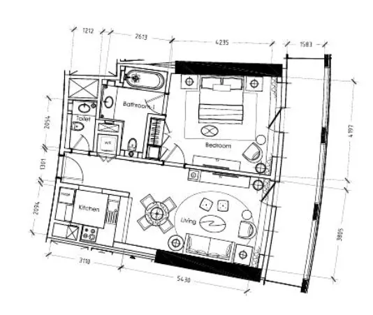 Damac Towers by Paramount 1 bed floor plan, 965 sqft