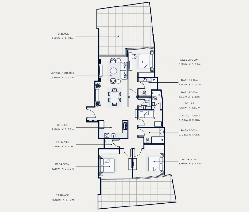 Azizi Venice 3 bed floor plan, 2,388 sqft