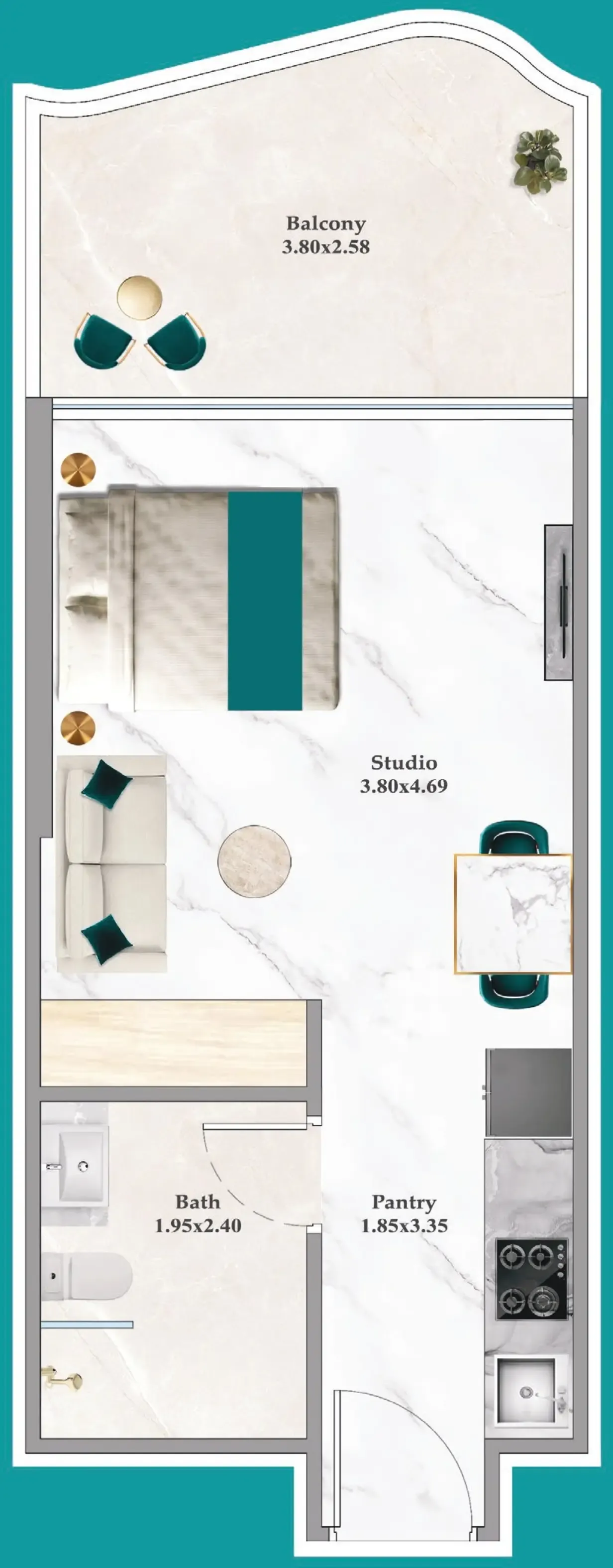 Breez Studio floor plan, 394 – 395 sqft