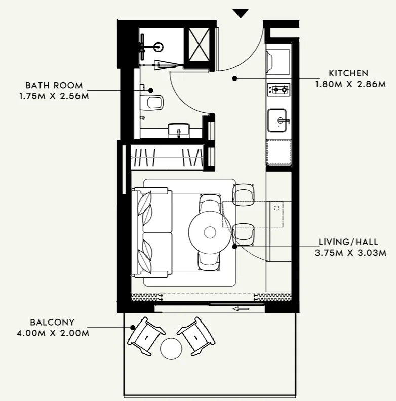 Azizi Venice Studio floor plan, 364 sqft