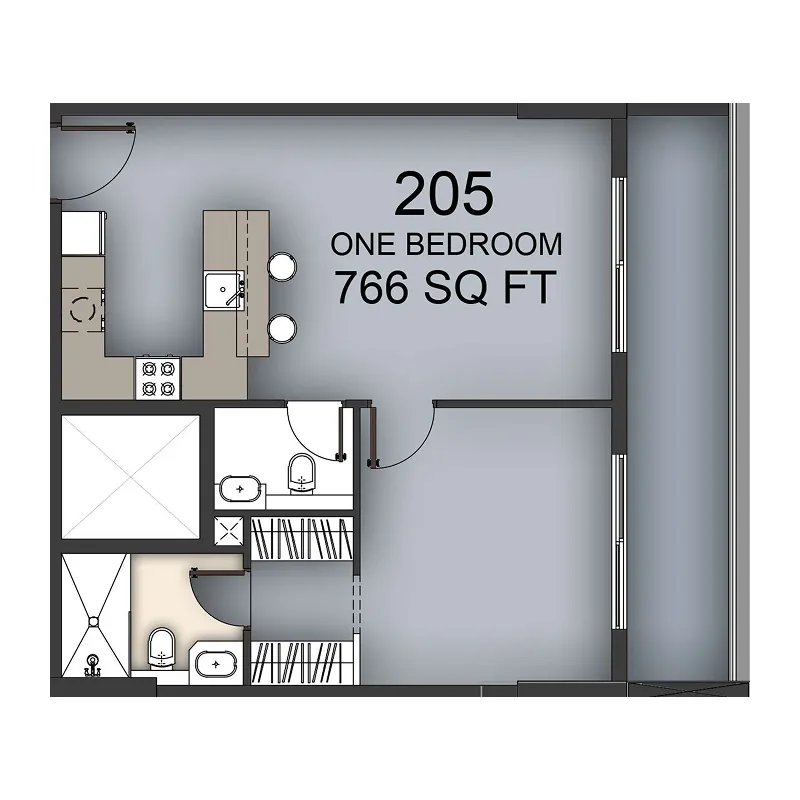 Aizel Tower 1 bed floor plan, 766 sqft