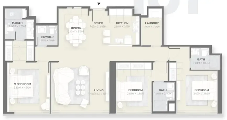 Tonino Lamborghini Residences 3 bed floor plan, 1,508 sqft