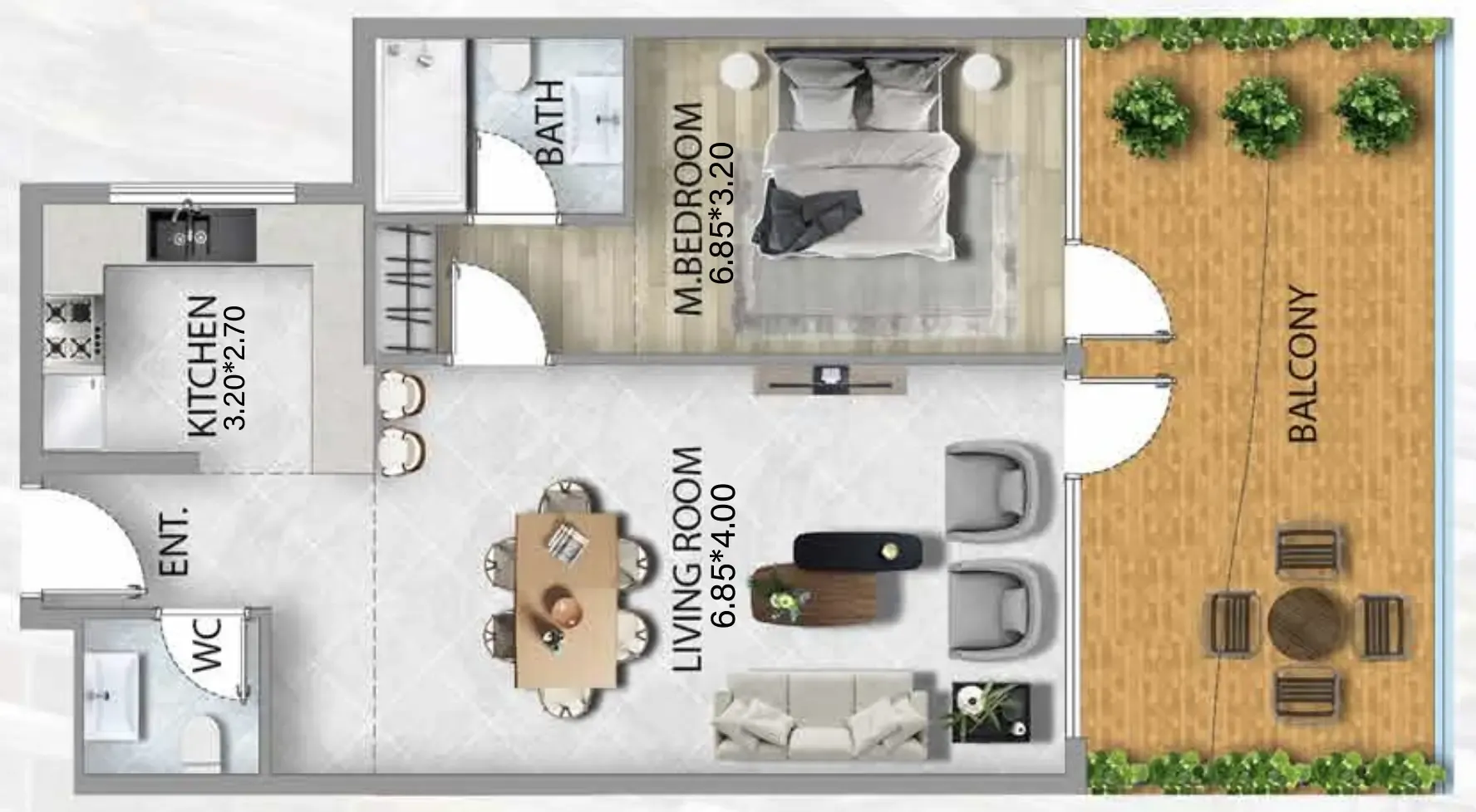 311 Boulevard 1 bed floor plan, 1,005 sqft