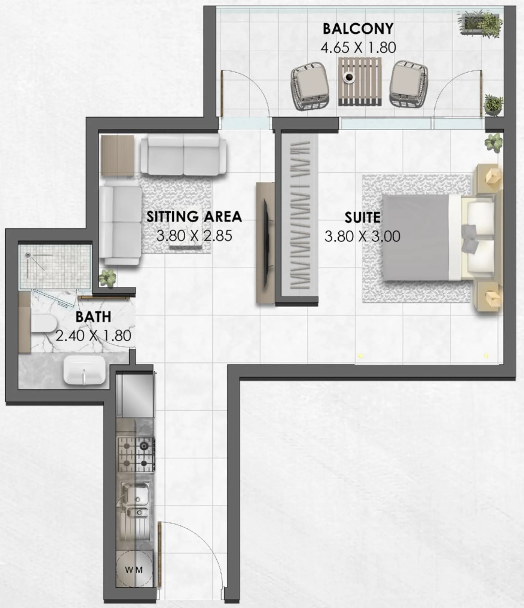 Waref Residences Studio floor plan, 507 – 508 sqft