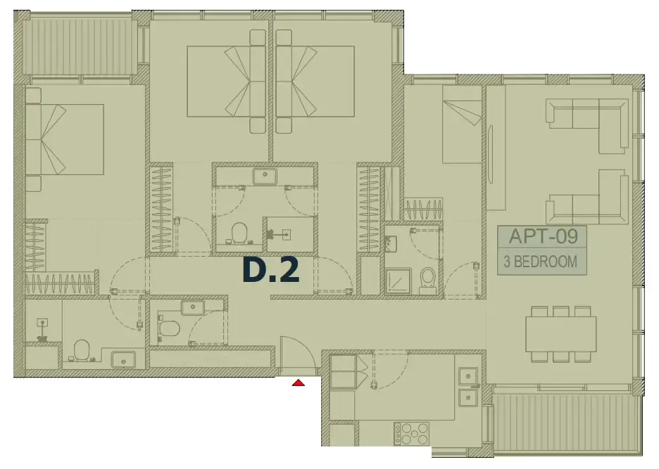 Olfah 3 bed floor plan, 1,602 sqft