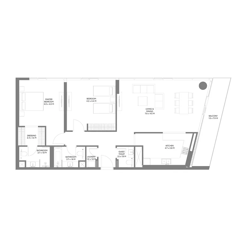 The Gate 5 2 bed floor plan, 1,510 sqft