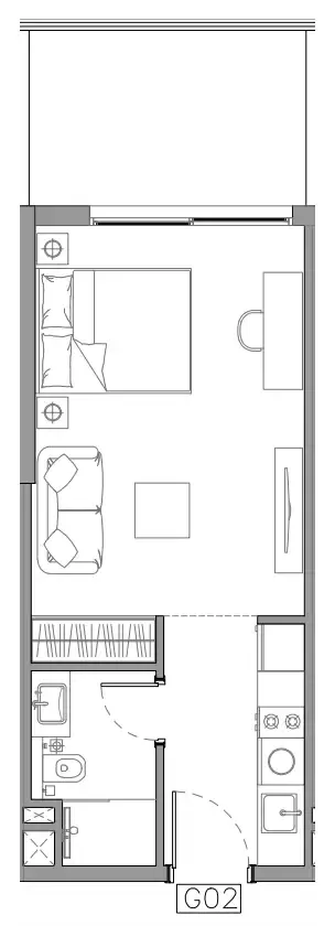 Trevino Studio floor plan, 428 sqft