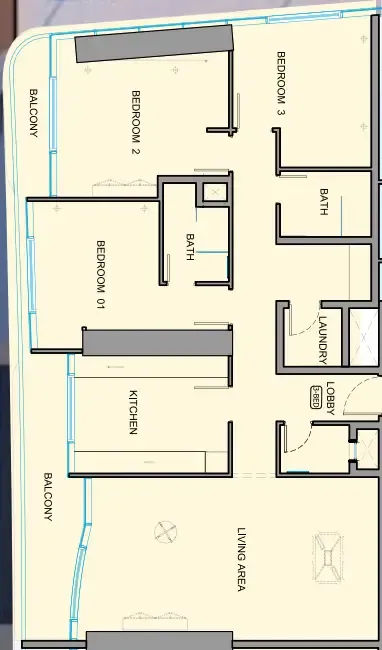 Al Ghaf Tower 3 bed floor plan, 1,791 sqft