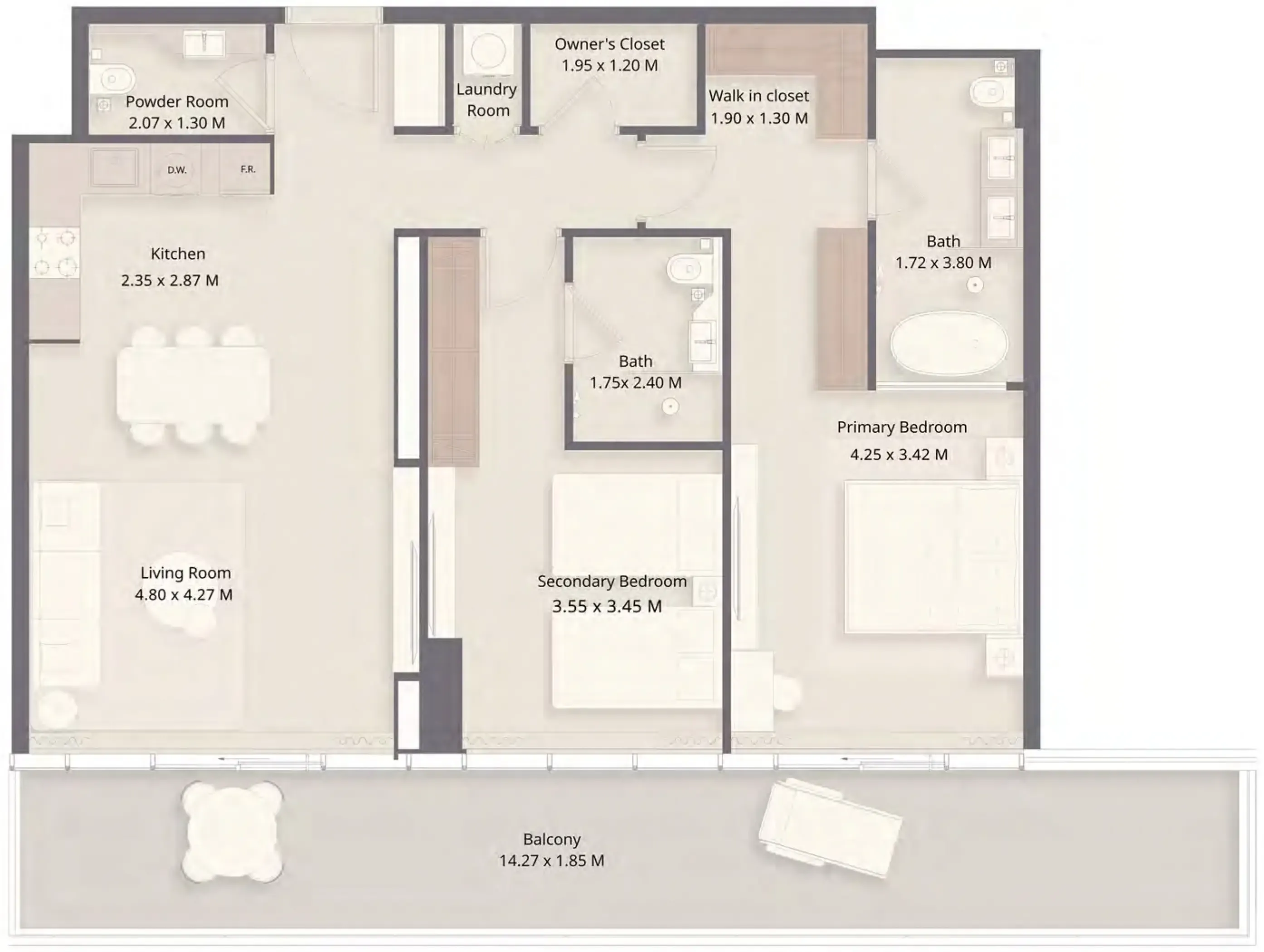 The Residences at Sheraton Al Marjan Island Resort Phase 1 & 2 2 bed floor plan, 1,330 sqft