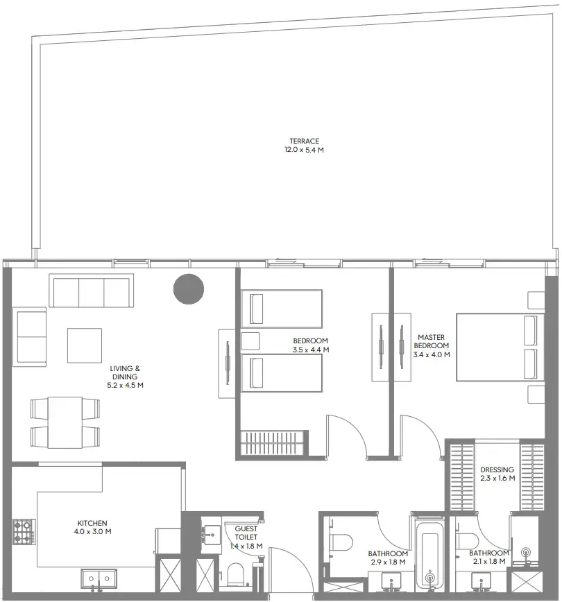 The Gate 5 2 bed floor plan, 1,817 sqft