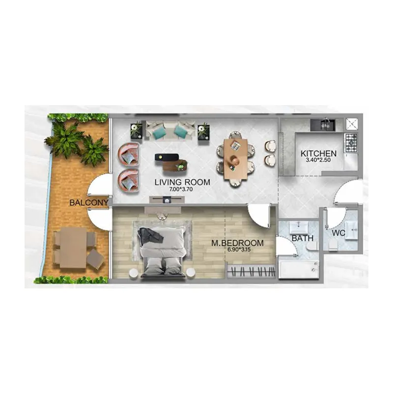 311 Boulevard 1 bed floor plan, 916 – 932 sqft