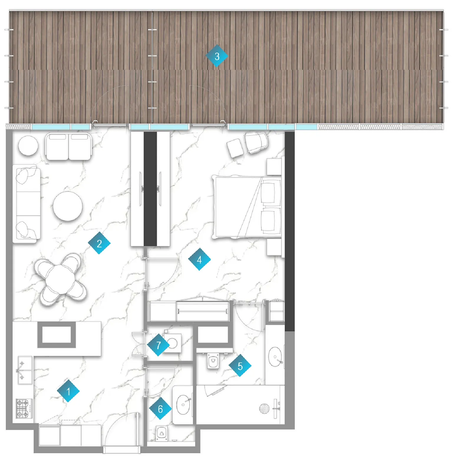 Aqua Arc 1 bed floor plan, 1,321 sqft