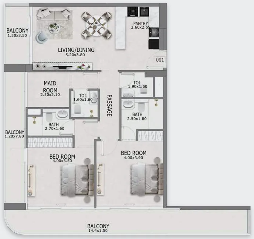 Casa Altia 2 bed floor plan, 1,461 sqft