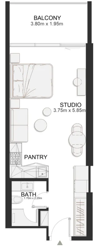 Ashley Hills Studio floor plan, 485 sqft