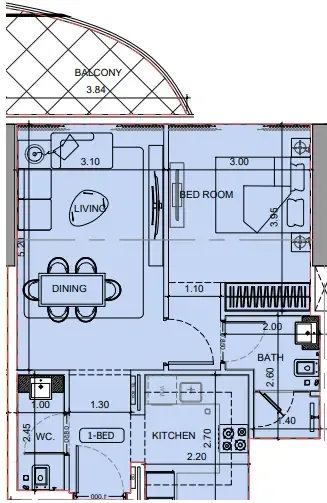 Project Maybach 1 bed floor plan, 632 sqft
