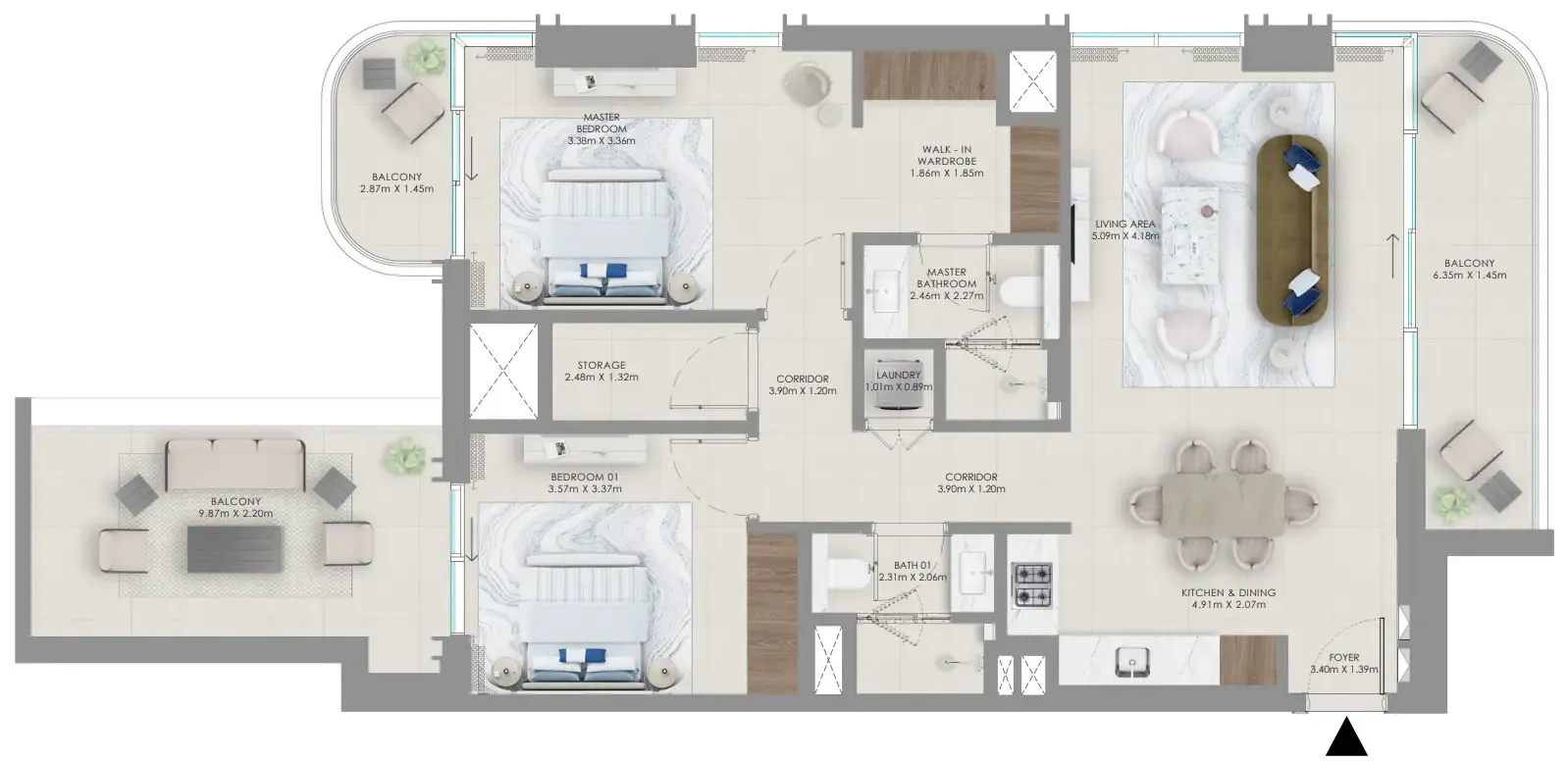 Baystar by Vida 2 bed floor plan, 1,421 sqft