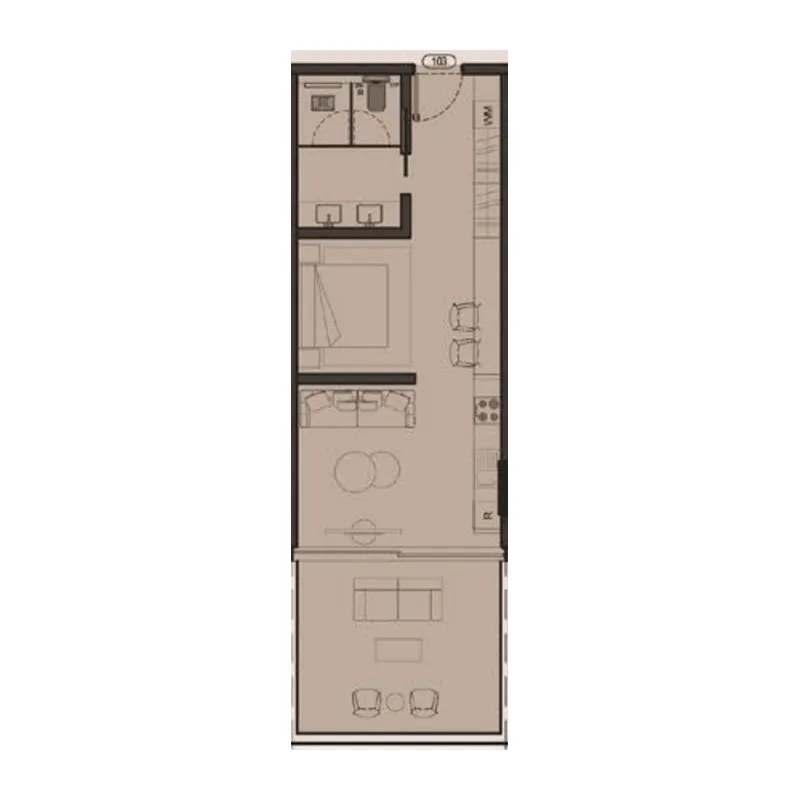 Omoria Private Residences Studio floor plan, 723 sqft