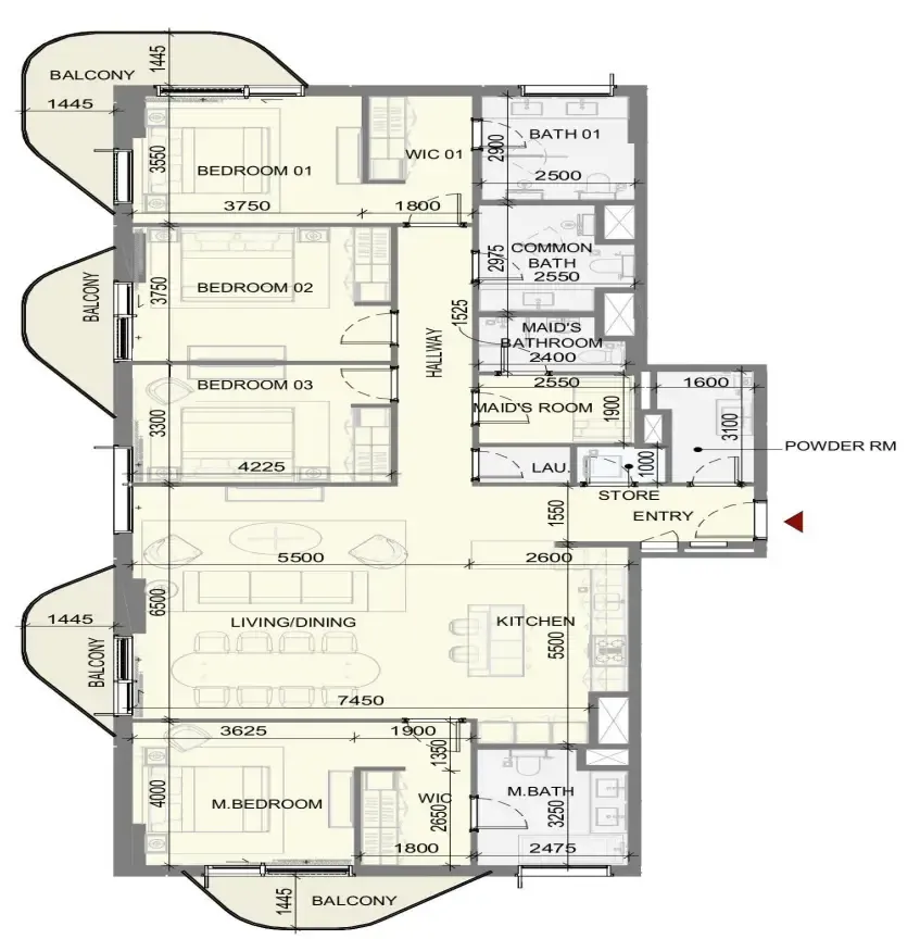 Takaya 4 bed floor plan, 2,326 sqft