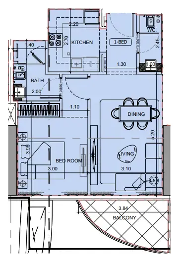 Project Maybach 1 bed floor plan, 632 sqft