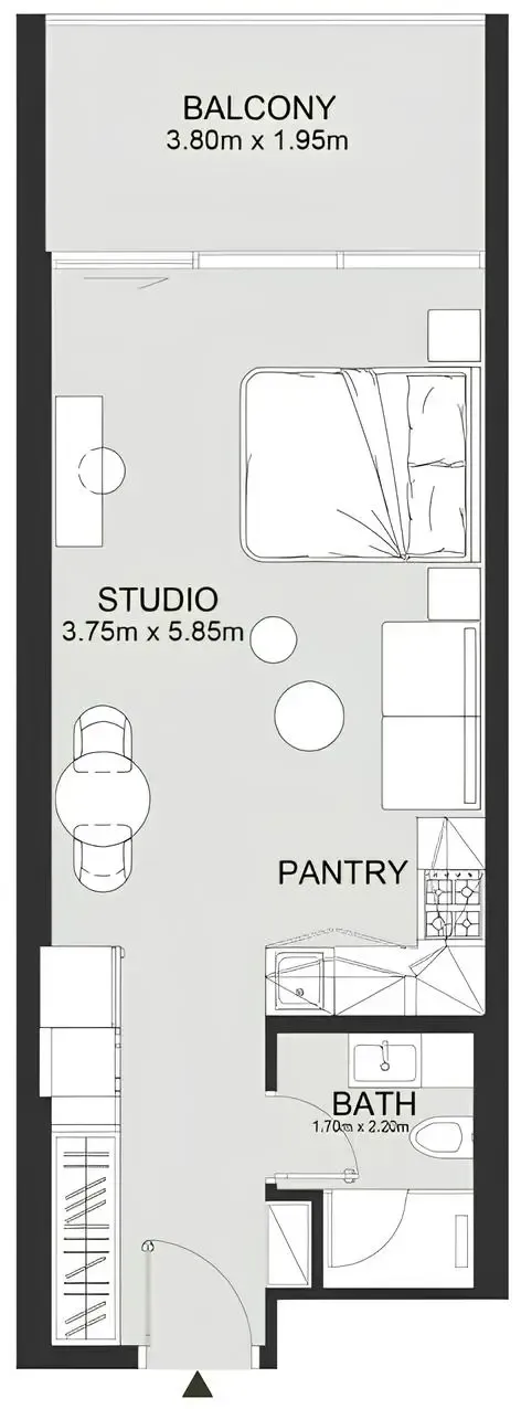 Ashley Hills Studio floor plan, 485 – 508 sqft