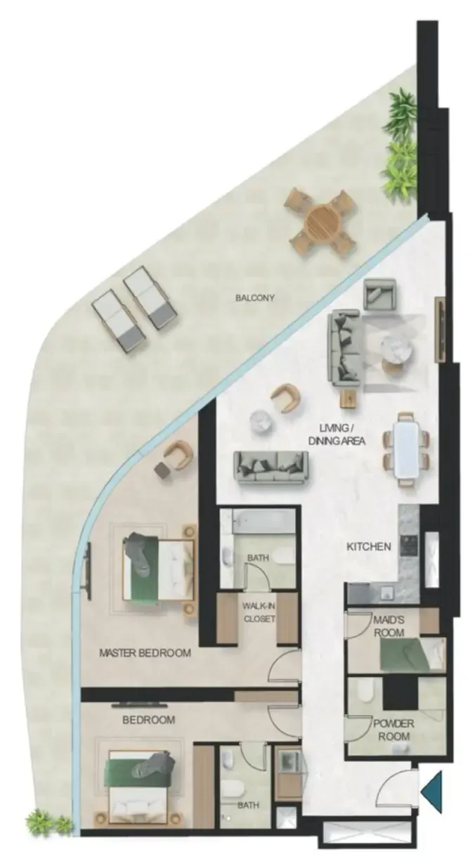 Oystra 2 bed floor plan, 2,282 sqft