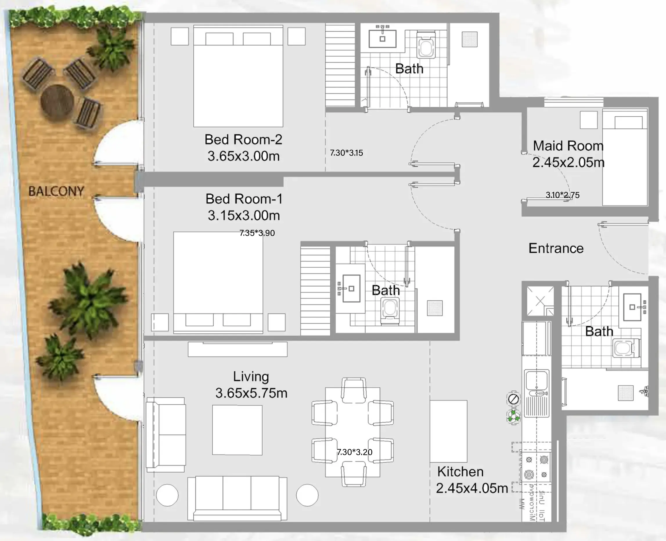 311 Boulevard 2 bed floor plan, 1,316 sqft