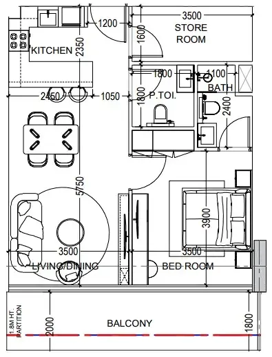 Al Haseen Residences 6 1 bed floor plan, 791 sqft